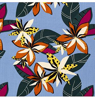 Viskozna tkanina Cvetovi | svetlomodra | 95%VI / 5%EL