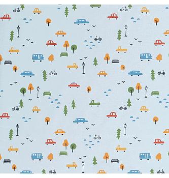 Poplin Avti in drevesa | svetlomodra | 100%CO