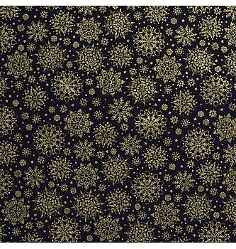 Poplin Zlate snežinke | metalik | modra | 100%CO