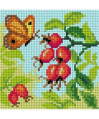 ORCHIDEA Gobelin Metulj in šipek | 15x15cm 3546D