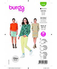 BURDA Kroj Pulover in obleka z nabranimi rokavi 6109