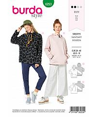 BURDA Kroj Športni pulover s puli ovratnikom ali kapuco 6253