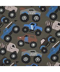 Verhees Poplin Monstertrucks | digitalni tisk | vojaško zelena | 100%CO 05710.005