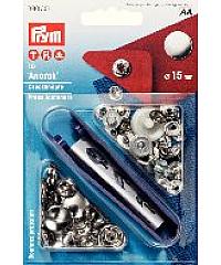 PRYM Pritiskači Anorak | srednje močno zapiranje | 15mm | srebrni | 10kos 390301
