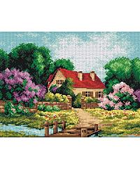 ORCHIDEA Gobelin Hiša med cvetočim grmovjem | 30x40cm 2140J