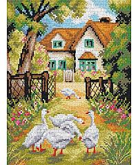 ORCHIDEA Gobelin Gosi pred hišo | 24x30cm 2498H