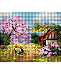 ORCHIDEA Gobelin Hiša ob cvetočem drevju | 24x30cm 2238H