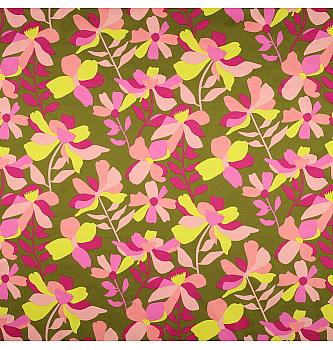 Pamučni saten Cvetna livada | tanji | maslinasta | 100%CO