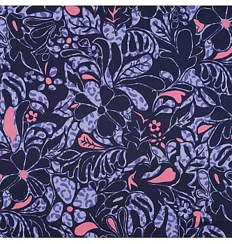 Pamučni saten Cvetno | tanji | tamnoplava | 100%CO