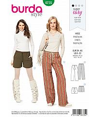 BURDA Kroj Pantalone za slobodno vreme sa vrpcom u pojasu 6735