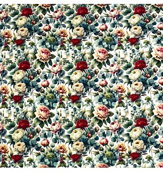 Viskozni žersej Romantično cveće | digitalna štampa | bela | 95%VI / 5%EL