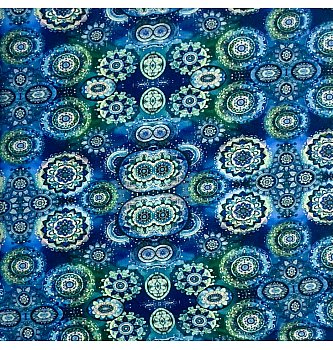 Viskozni žersej Ornamenti | digitalna štampa | plava | 95%VI / 5%EL