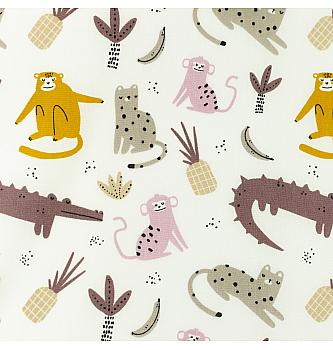 Puplin Životinje iz džungle | oker/roze | 100%CO