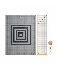 FISKARS Patchwork komplet: podloga A2, nož 45mm i lenjir 15x60 cm 1066046
