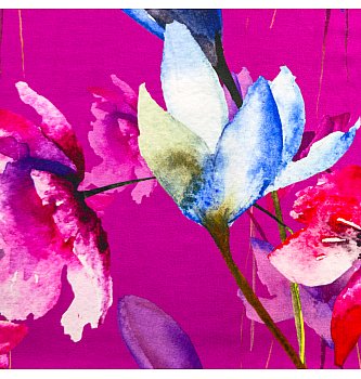 Viskozni žersej U cveću | digitalna štampa | fuksija | 95%VI / 5%EL