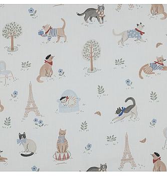 Puplin Pariške mačke | bela | digitalna štampa | 100%CO